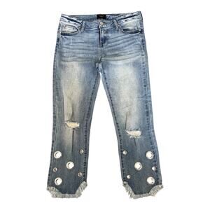 Celebrity Pink Straight Leg Ankle Jeans Silver Grommet Frayed Hem 9/29 EUC